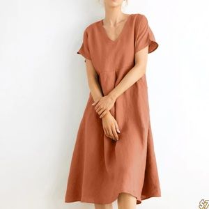 Grae Cove Ainsley 100% Linen VNeck Pockets Swing Dress Clay XXL NWT in packaging